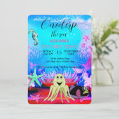 水彩可愛い海獣誕生日パーティー 招待状 (スタンド正面)