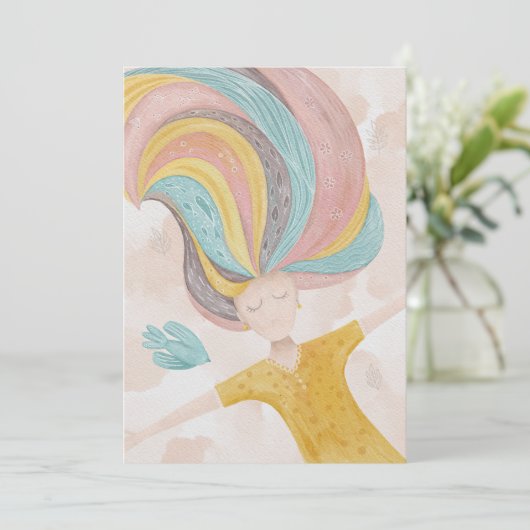 水彩可愛い漫画の女の子。ピンクの妖精ファンタジー (スタンド正面)