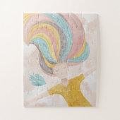 水彩可愛い漫画の女の子。ピンクの妖精ファンタジー ジグソーパズル (縦)