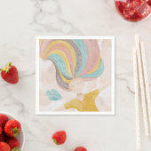 水彩可愛い漫画の女の子。ピンクの妖精ファンタジー スタンダードカクテルナプキン (インサイチュ)