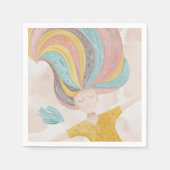 水彩可愛い漫画の女の子。ピンクの妖精ファンタジー スタンダードカクテルナプキン (正面)