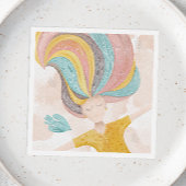 水彩可愛い漫画の女の子。ピンクの妖精ファンタジー スタンダードカクテルナプキン