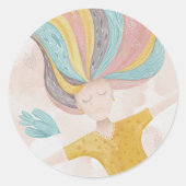 水彩可愛い漫画の女の子。ピンクの妖精ファンタジー ラウンドシール (正面)