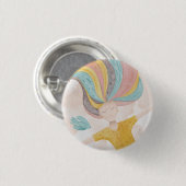 水彩可愛い漫画の女の子。ピンクの妖精ファンタジー 缶バッジ (正面&裏面)