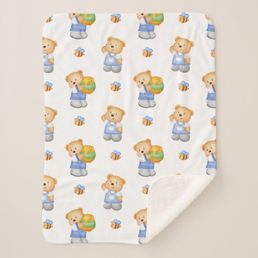 水彩可愛い漫画テディベア子供へ シェルパブランケット (正面)