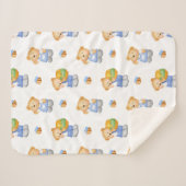 水彩可愛い漫画テディベア子供へ シェルパブランケット (正面(横))