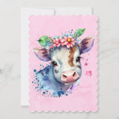 水彩可愛い牛と花模様女の子ベビーシャワー 招待状 (裏面)