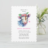 水彩可愛い牛と花模様女の子ベビーシャワー 招待状 (スタンド正面)