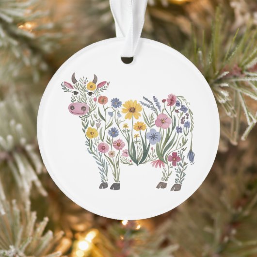 水彩可愛い牛の形をした野草 オーナメント (ツリー)