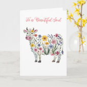 水彩可愛い牛の形をした野草 カード (黄色い花)