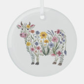 水彩可愛い牛の形をした野草 ガラスオーナメント (正面)