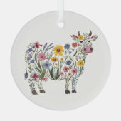水彩可愛い牛の形をした野草 ガラスオーナメント (裏面)