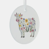 水彩可愛い牛の形をした野草 ガラスオーナメント (正面右)