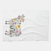 水彩可愛い牛の形をした野草 キッチンタオル (横)