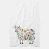 水彩可愛い牛の形をした野草 キッチンタオル (縦)