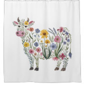 水彩可愛い牛の形をした野草 シャワーカーテン (正面)