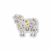 水彩可愛い牛の形をした野草 シール (正面)