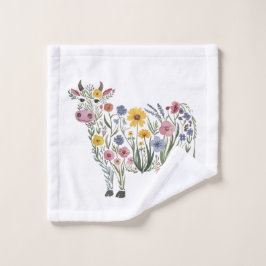 水彩可愛い牛の形をした野草 バスタオルセット