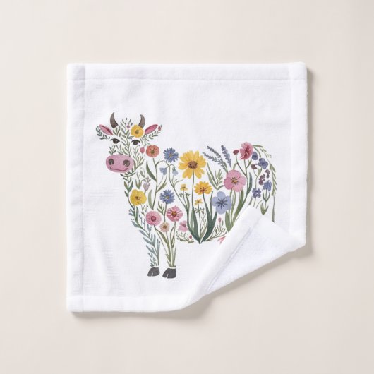 水彩可愛い牛の形をした野草 バスタオルセット (ウォッシュタオル)