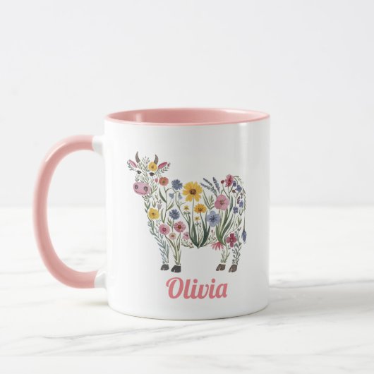 水彩可愛い牛の形をした野草 マグカップ (左)