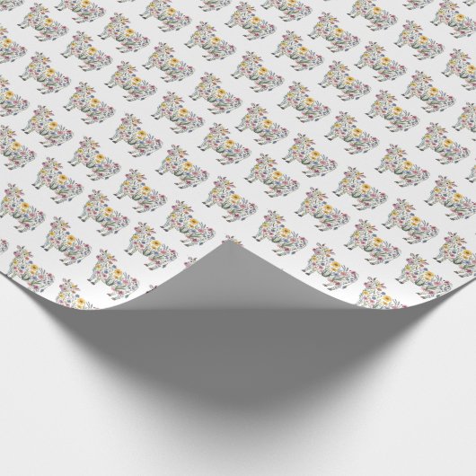 水彩可愛い牛の形をした野草 ラッピングペーパー (角)