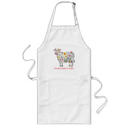 水彩可愛い牛の形をした野草 ロングエプロン