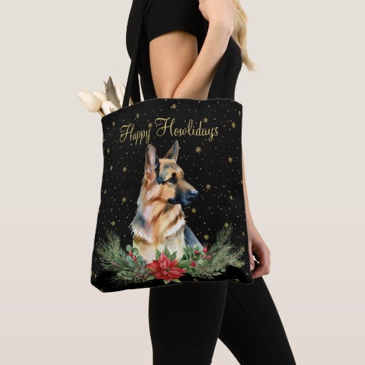 水彩可愛い犬ハッピーハウデイ トートバッグ (クローズアップ)