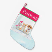 水彩可愛い犬3匹のクリスマス準備 スモールクリスマスストッキング (正面 (吊り時))