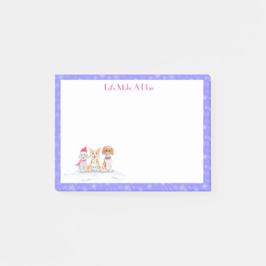 水彩可愛い犬3匹のクリスマス準備 ポストイット (正面)