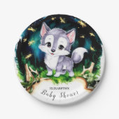 水彩可愛い狼の赤ちゃんシャワー ペーパープレート (正面)