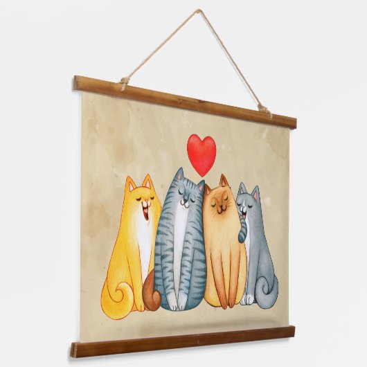 水彩可愛い猫がペットを産む 吊り下げ型タペストリー (傾斜あり)