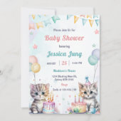 水彩可愛い猫ちゃん赤ちゃんシャワーパーティー 招待状 (正面)