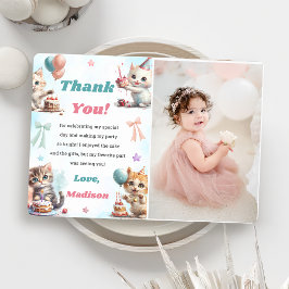 水彩可愛い猫サンキューカード写真 招待状