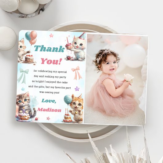 水彩可愛い猫サンキューカード写真 招待状