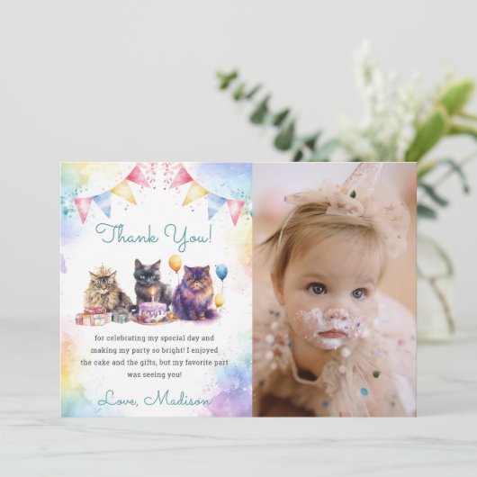 水彩可愛い猫ネコサンキューカード 招待状 (スタンド正面)