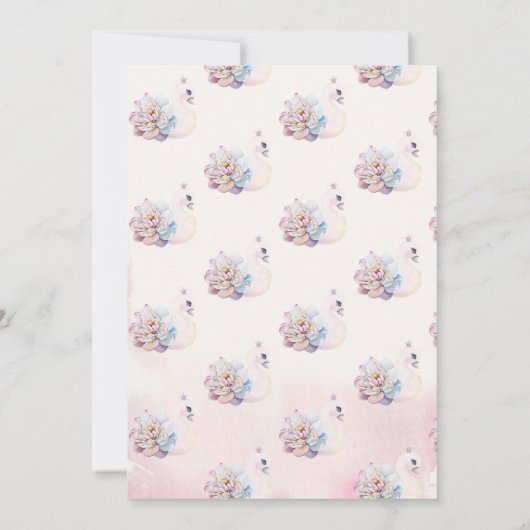 水彩可愛い白鳥の花誕生日 招待状 (裏面)