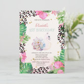 水彩可愛い白鳥トロピカルフラワーズ誕生日 招待状 (スタンド正面)