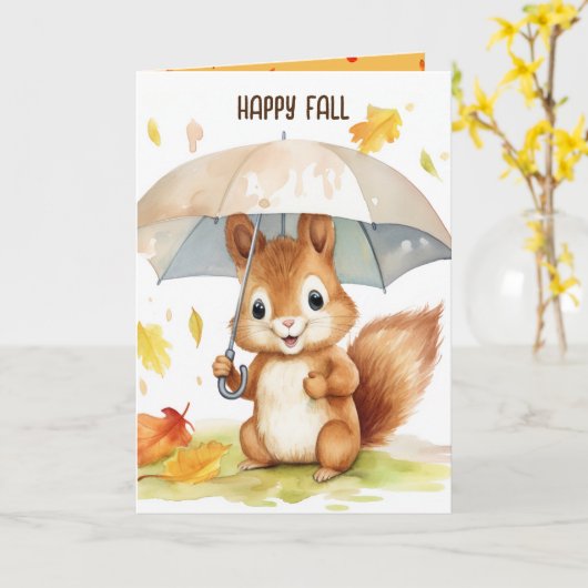 水彩可愛い秋リス カード (黄色い花)