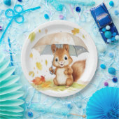 水彩可愛い秋リス ペーパープレート (パーティー)