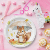 水彩可愛い秋リス ペーパープレート (パーティー)