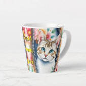 水彩可愛い美しいトレンディー猫コレクション カフェラテマグ (右アングル)