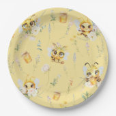 水彩可愛い蜂の花ベビーシャワー ペーパープレート (正面)