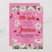 水彩可愛い誕生日ガールレディバグ 招待状 (正面/裏面)