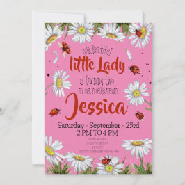 水彩可愛い誕生日ガールレディバグ 招待状