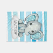 水彩可愛い象とストライプカスタム フリースブランケット (正面(横))