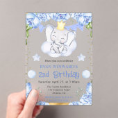 水彩可愛い象と青いバラ誕生日 アクリル招待状 (インサイチュ (ポータブル))