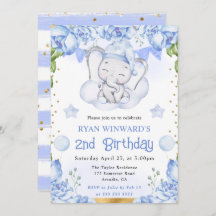 水彩可愛い象と青いバラ誕生日