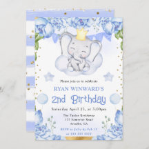 水彩可愛い象と青いバラ誕生日