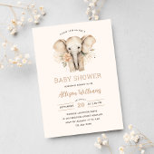 水彩可愛い象のフローラ女の子ベビーシャワー 招待状