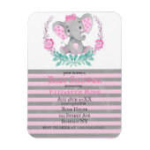水彩可愛い象の女の子ベビーシャワー招待状 マグネット (縦)